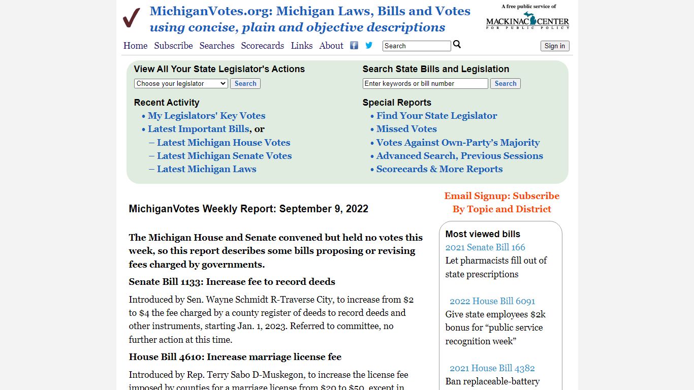 Michigan Votes - Michigan Legislation and Voting Record - Bills, Roll ...