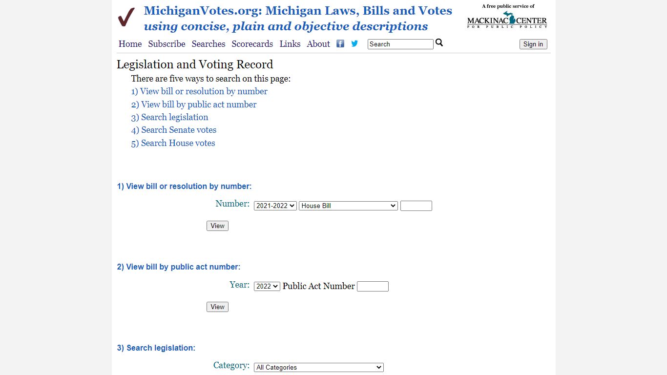 Legislation and Voting Record - Michigan Votes